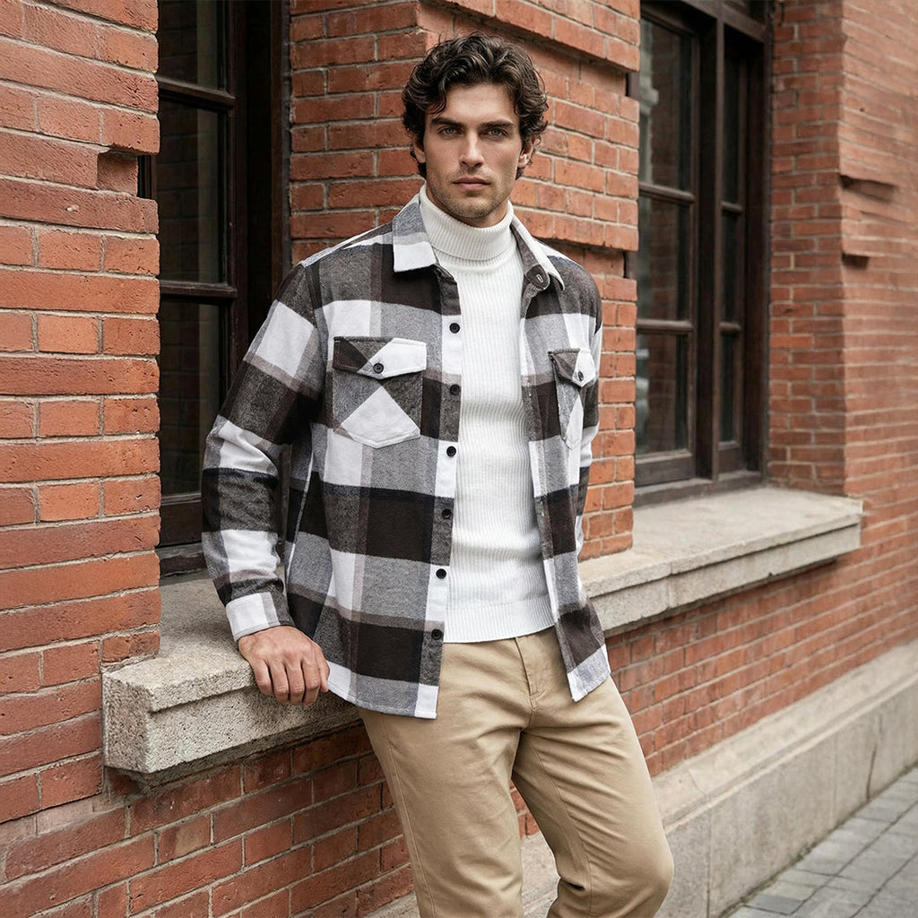 Men's Brushed Fleece Flannel Jacket | Warm Casual Shirt