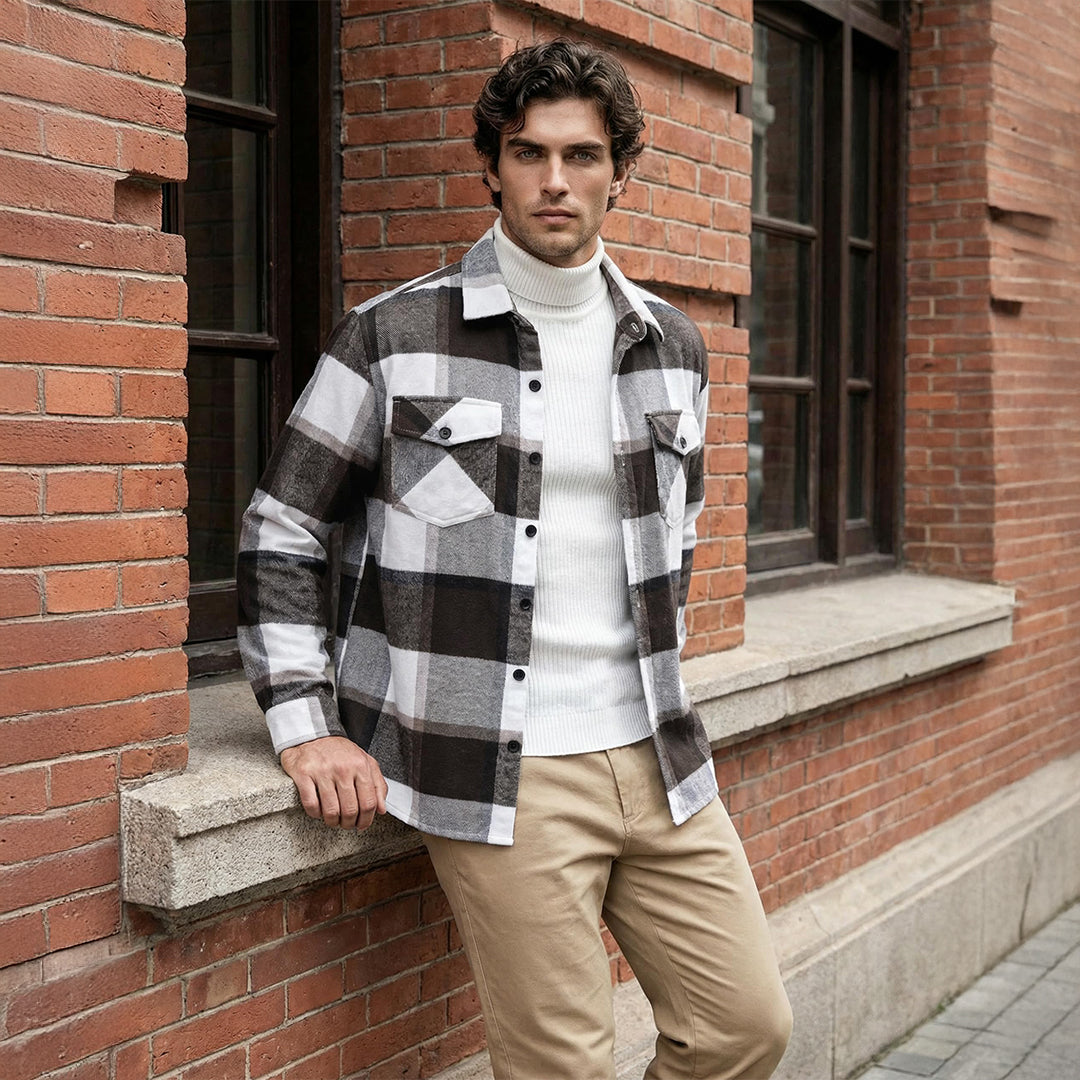 Men's Brushed Fleece Flannel Jacket | Warm Casual Shirt