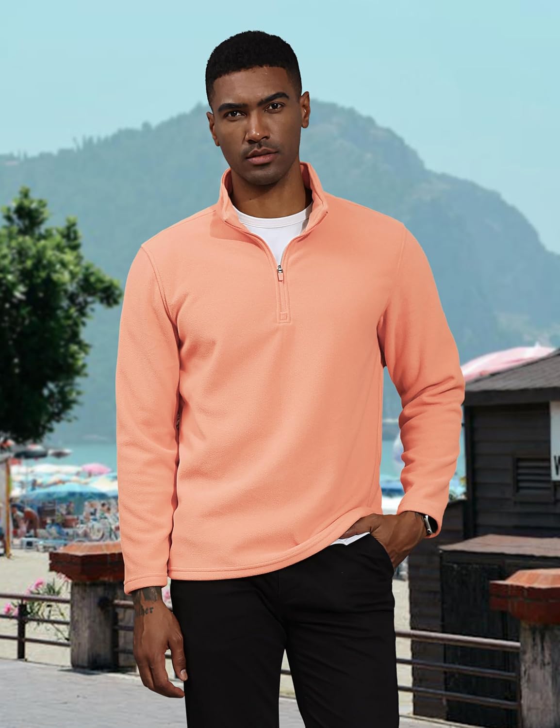 Men's Pullover Workout Fleece 1/4 Zip Uncw Vintage Sweatshirts