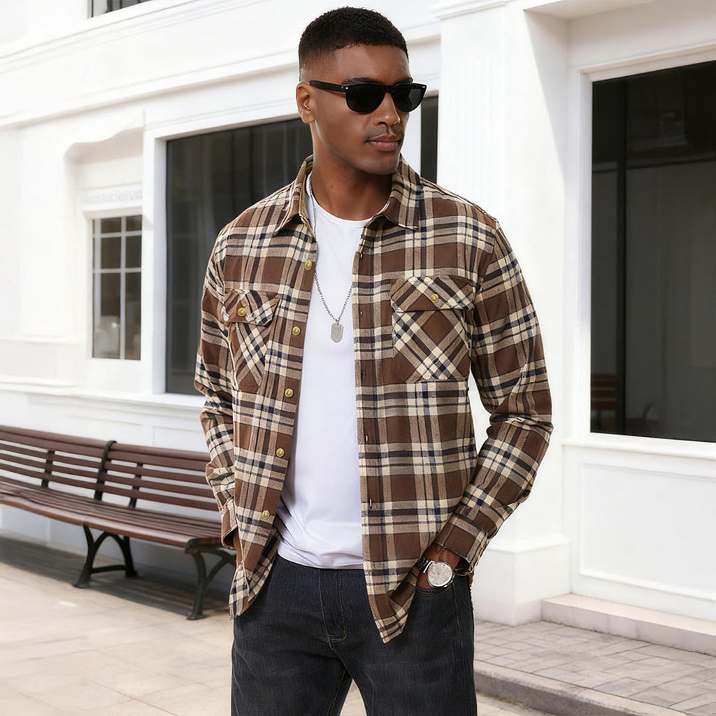 Men's Breathable Retro Casual Plaid Cotton Flannel Jacket