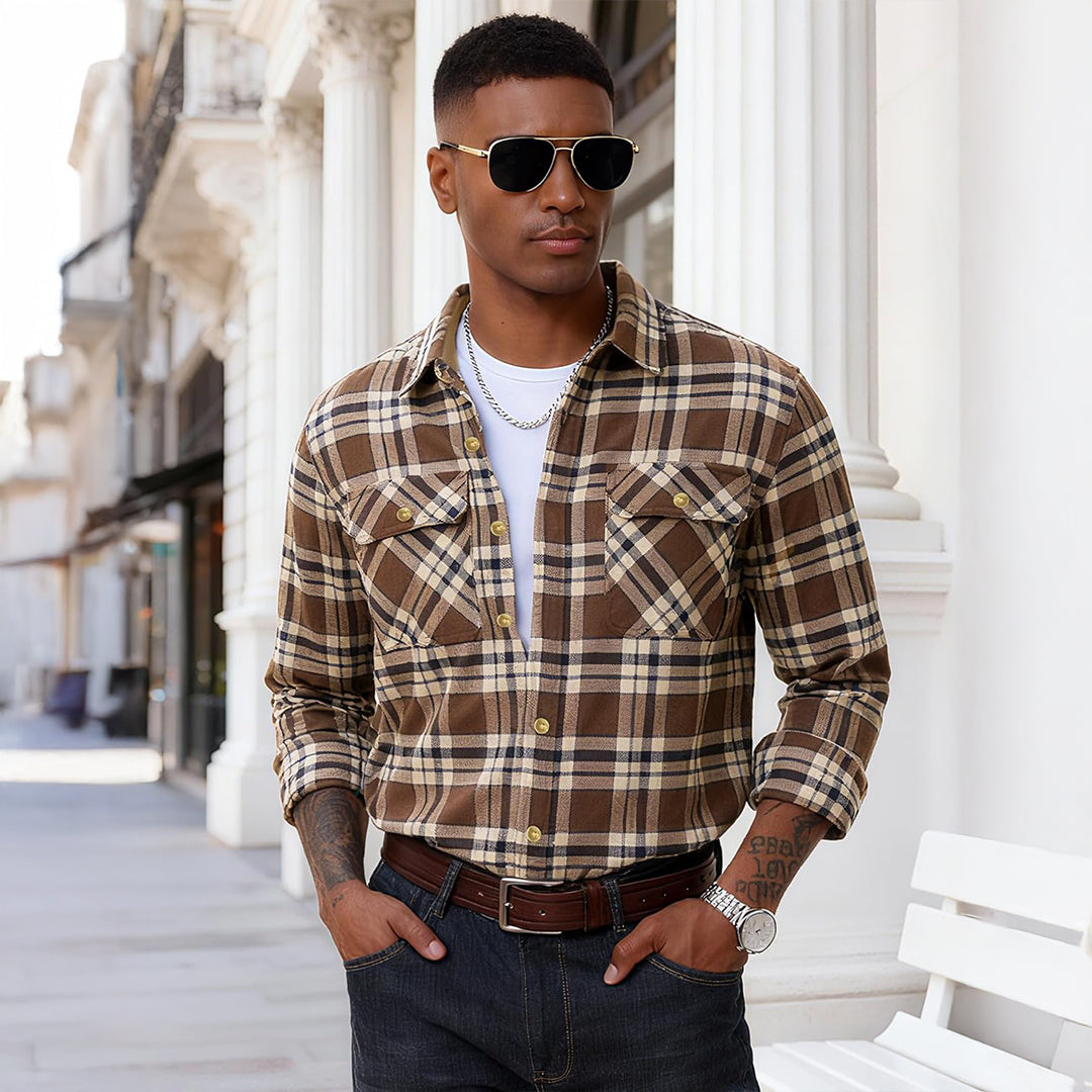 Men's Breathable Retro Casual Plaid Cotton Flannel Jacket