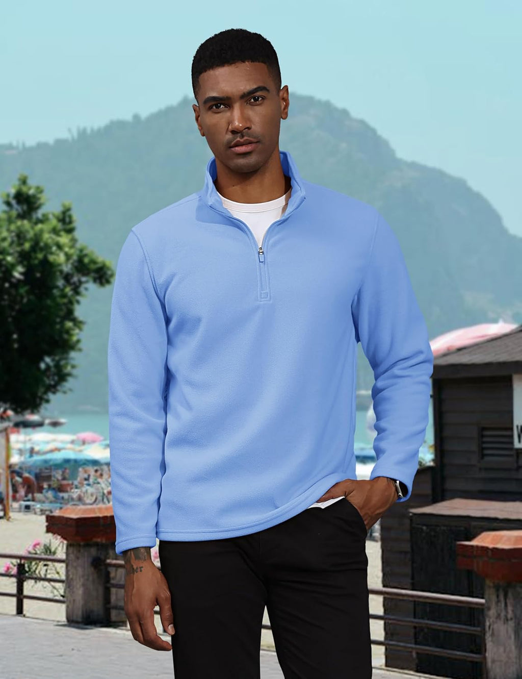 Men's Pullover Workout Fleece 1/4 Zip Uncw Vintage Sweatshirts
