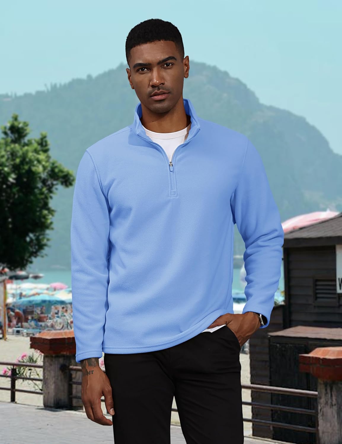 Men's Pullover Workout Fleece 1/4 Zip Uncw Vintage Sweatshirts