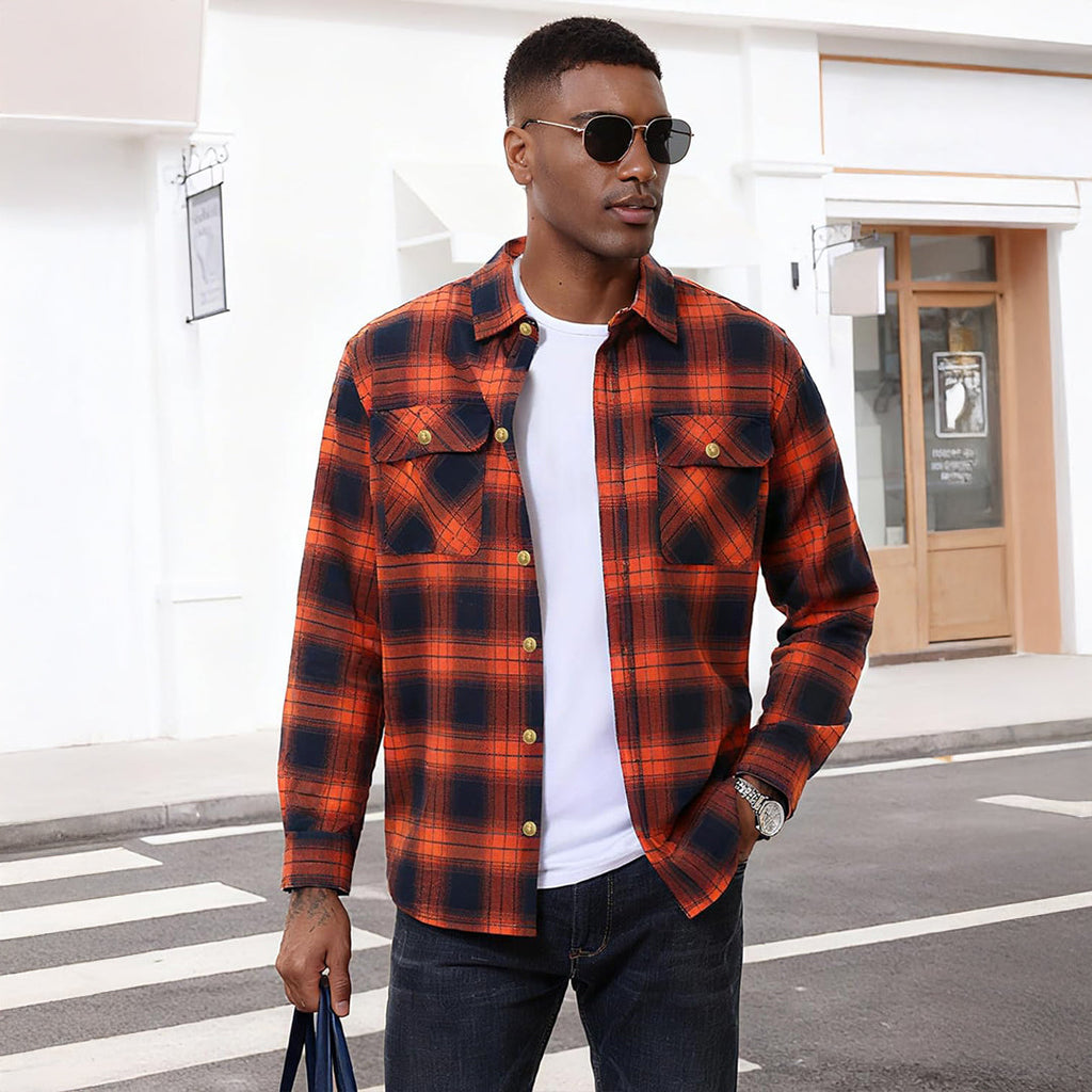 Men's Breathable Retro Casual Plaid Cotton Flannel Jacket