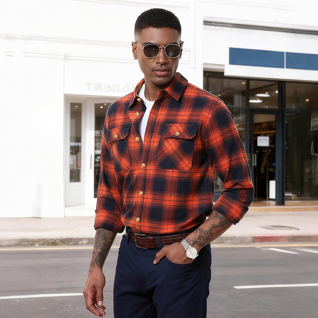 Men's Breathable Retro Casual Plaid Cotton Flannel Jacket