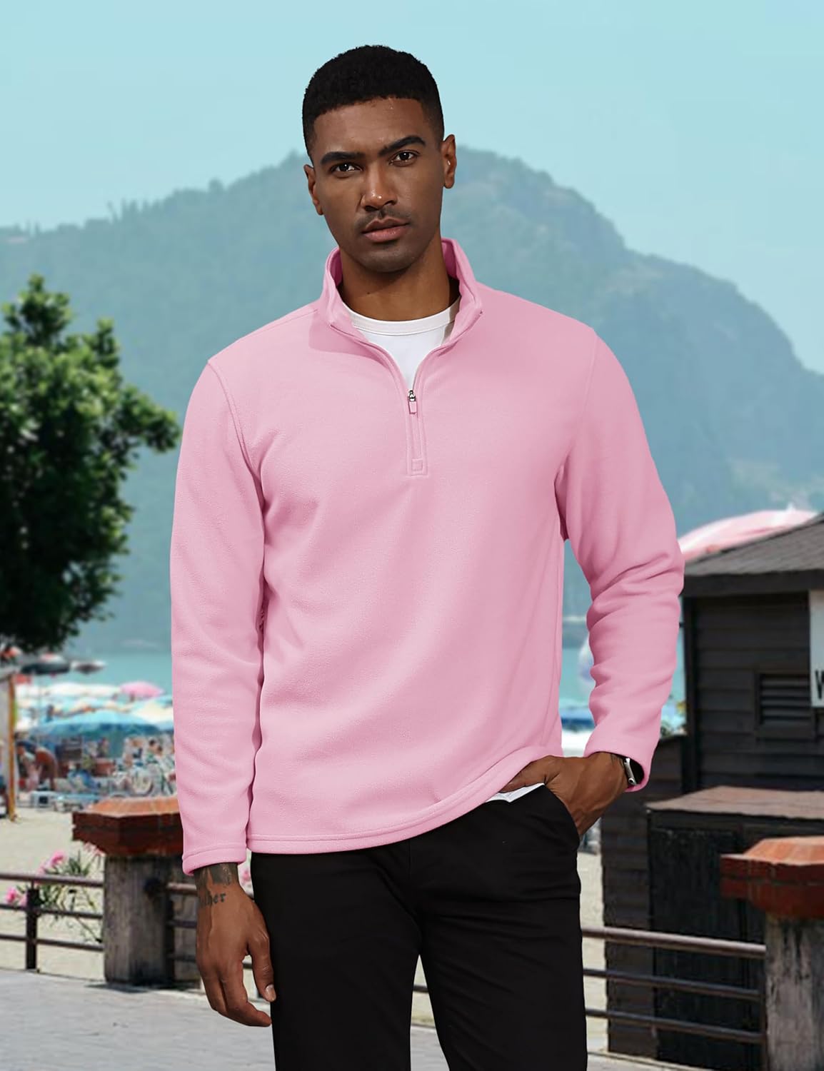 Men's Pullover Workout Fleece 1/4 Zip Uncw Vintage Sweatshirts