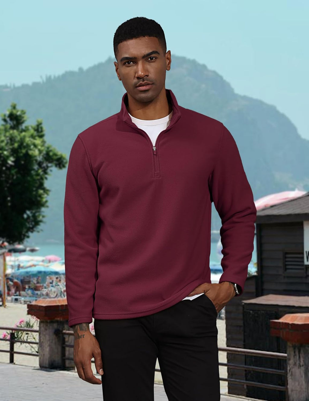 Men's Pullover Workout Fleece 1/4 Zip Uncw Vintage Sweatshirts