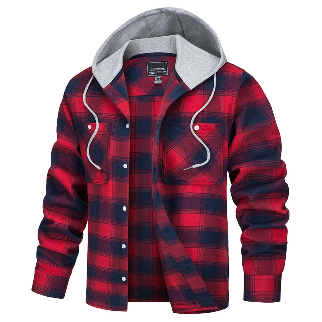 Men's Buffalo Plaid Hooded Casual Shirt Jacket