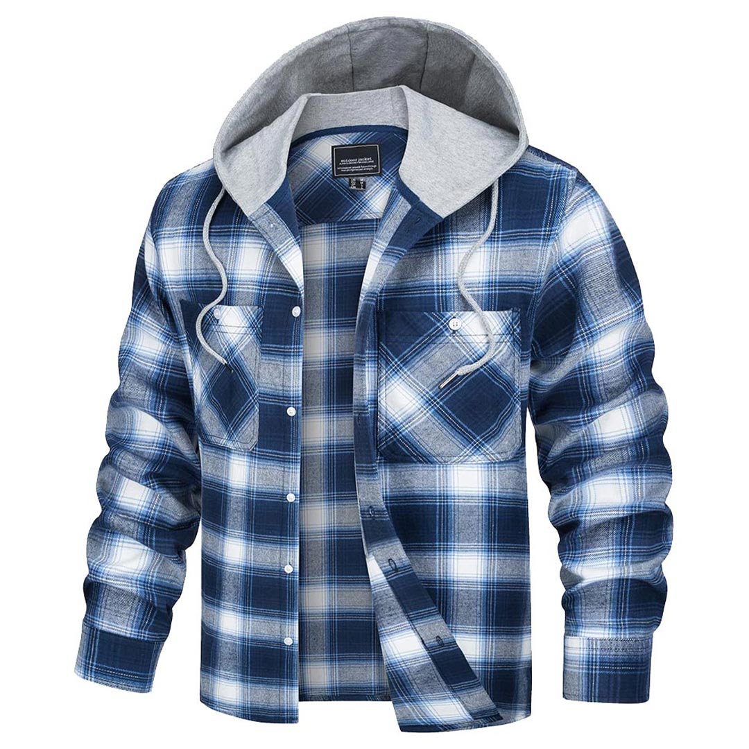 Men's Buffalo Plaid Hooded Casual Shirt Jacket