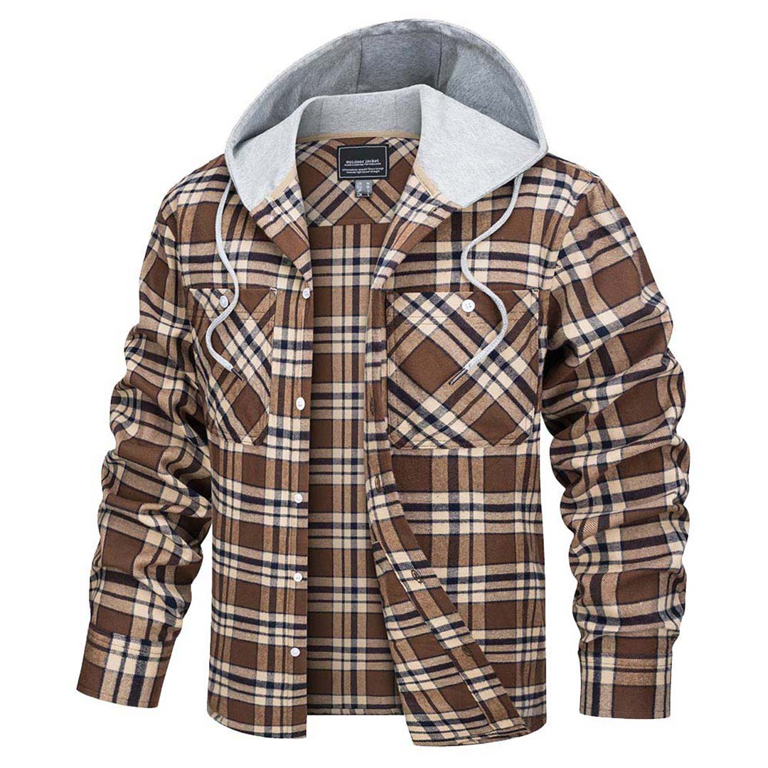 Men's Buffalo Plaid Hooded Casual Shirt Jacket