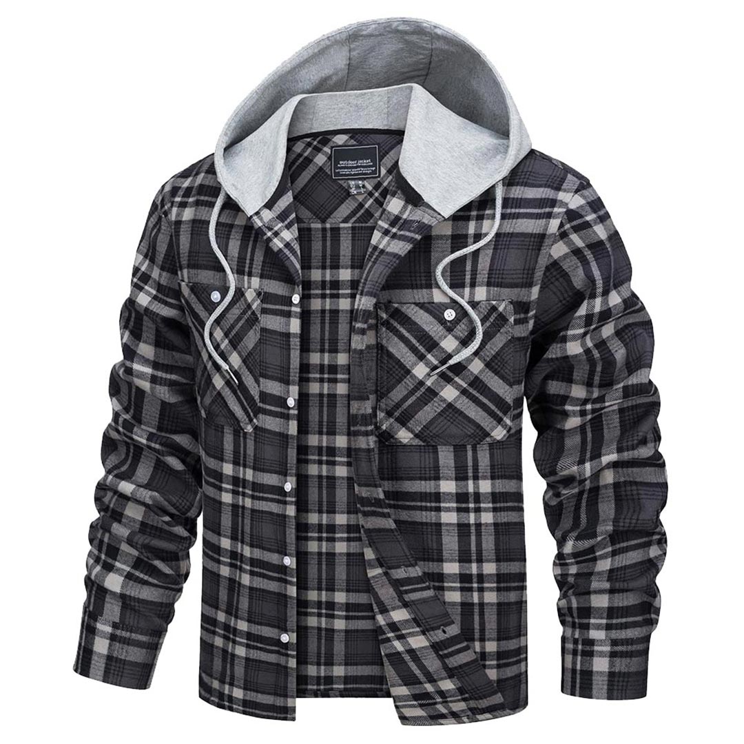 Men's Buffalo Plaid Hooded Casual Shirt Jacket