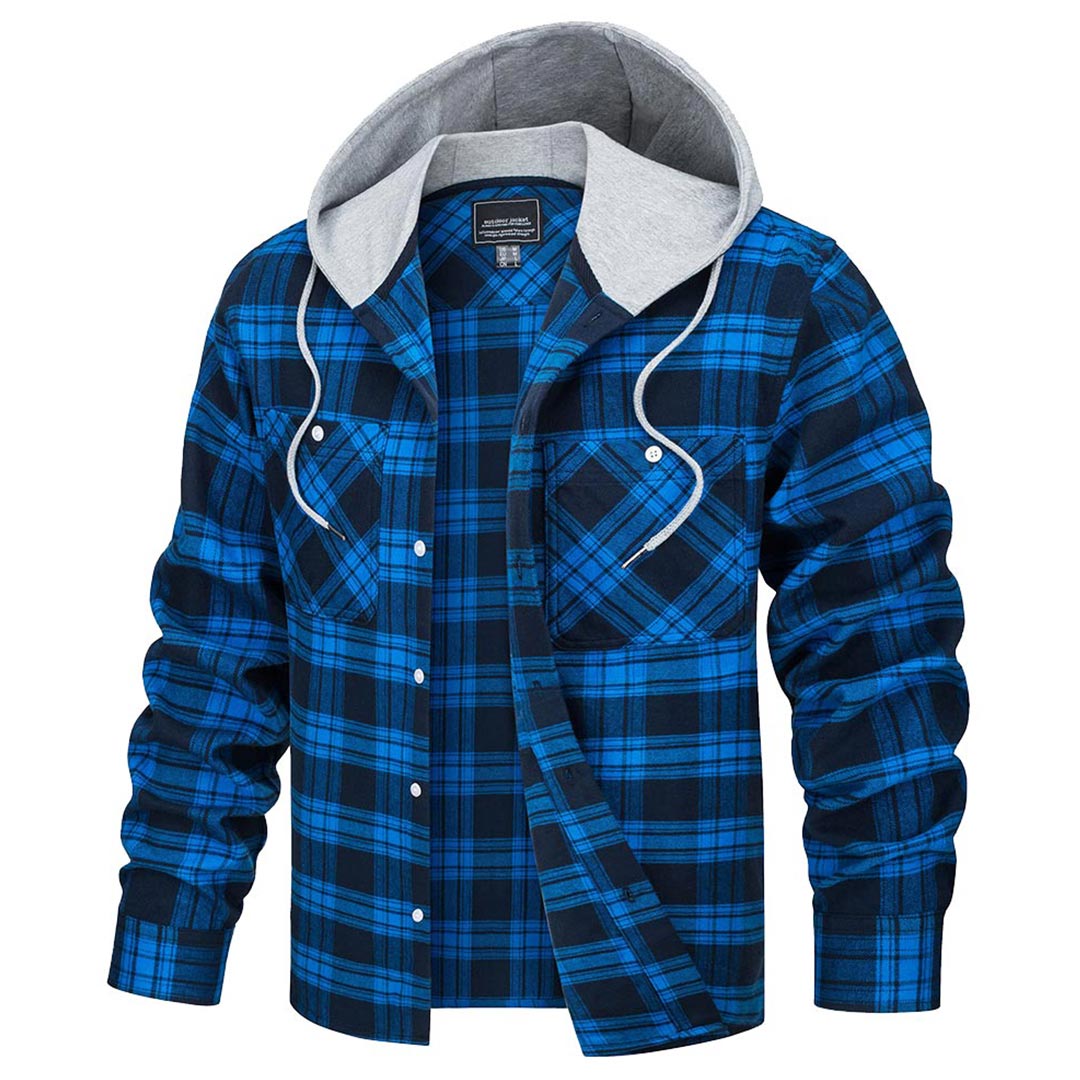 Men's Buffalo Plaid Hooded Casual Shirt Jacket