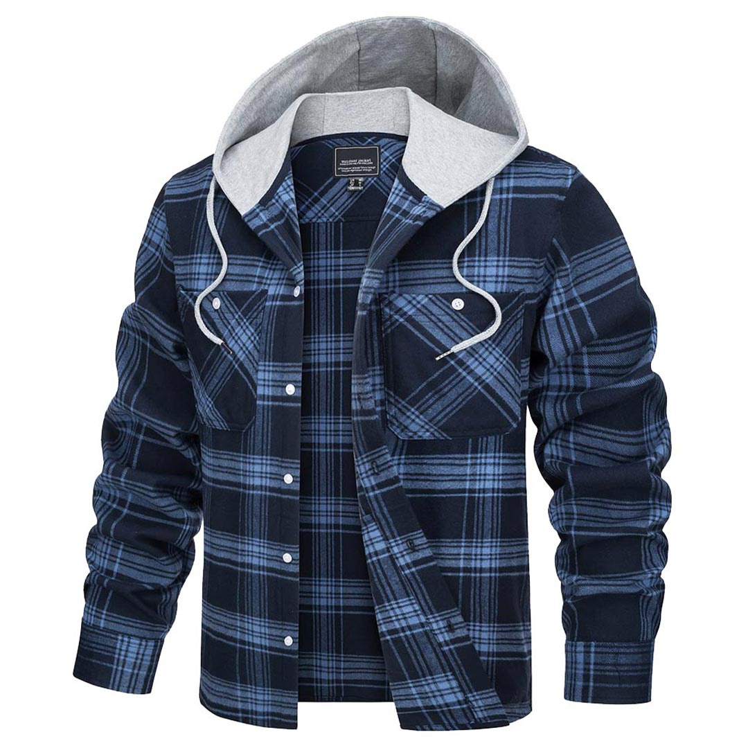 Men's Buffalo Plaid Hooded Casual Shirt Jacket