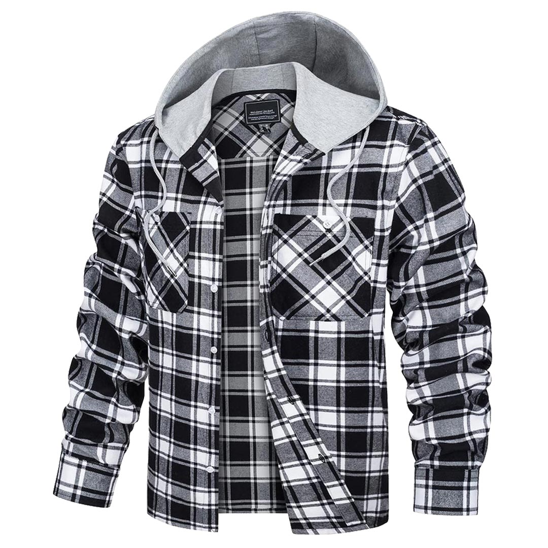 Men's Buffalo Plaid Hooded Casual Shirt Jacket