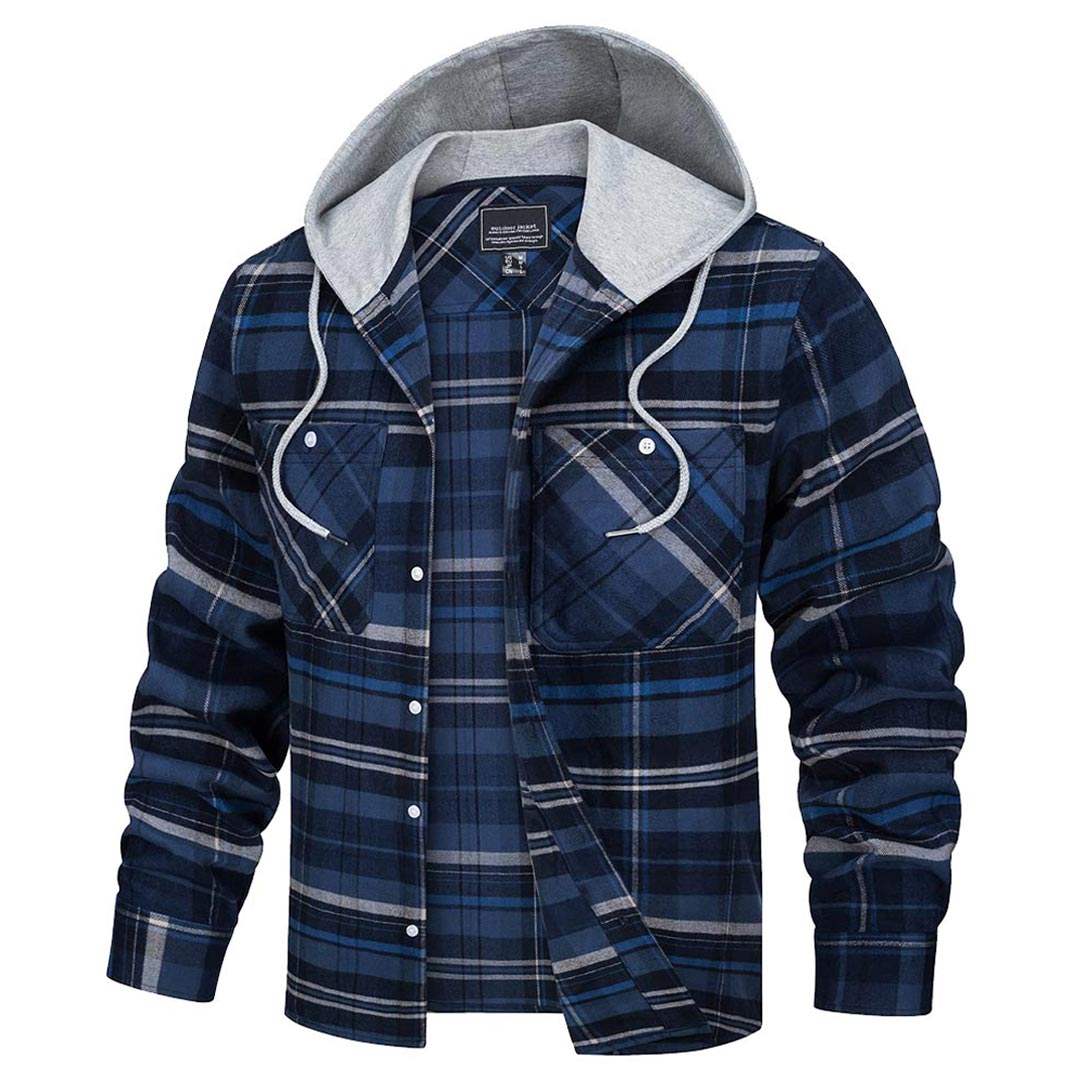 Men's Buffalo Plaid Hooded Casual Shirt Jacket