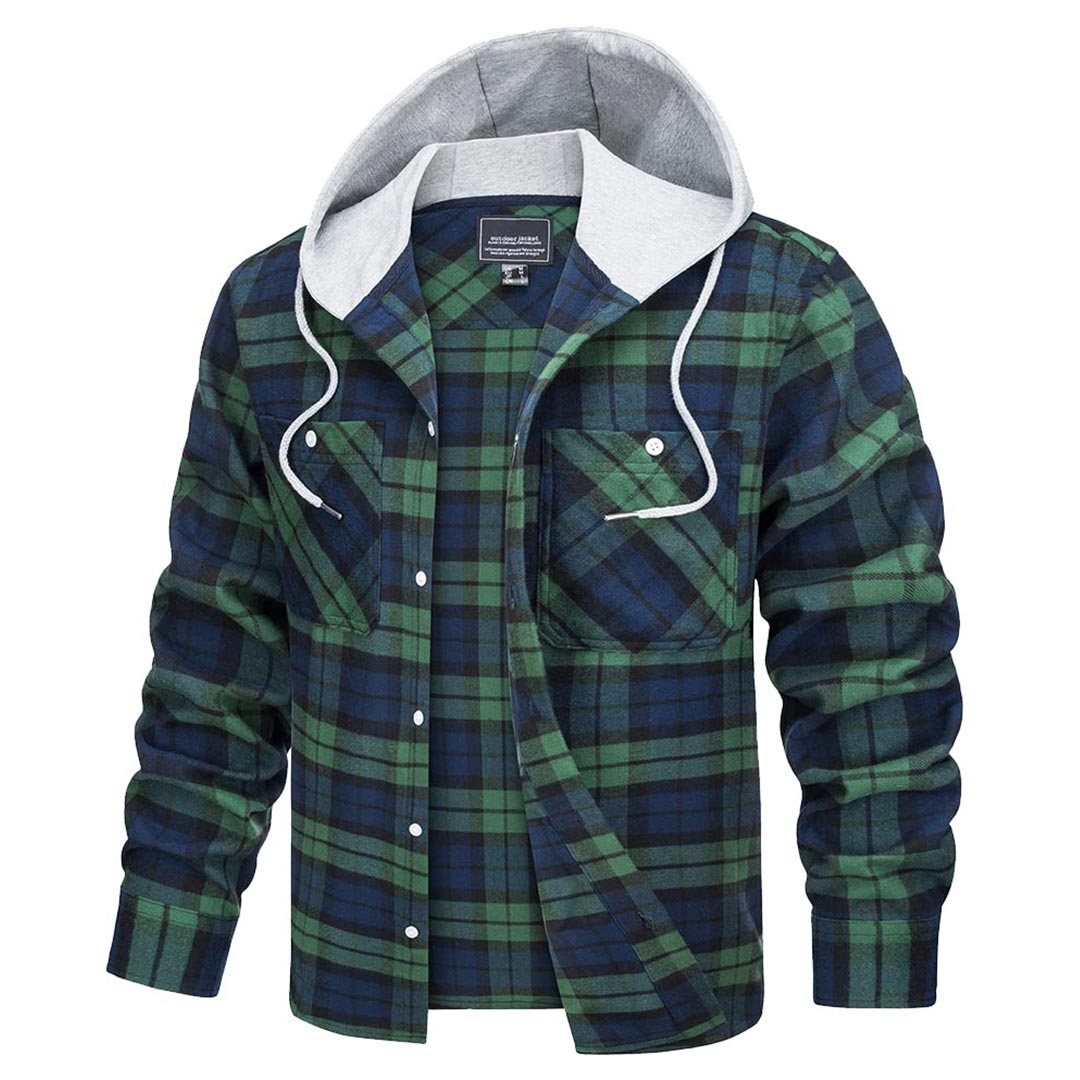 Men's Buffalo Plaid Hooded Casual Shirt Jacket