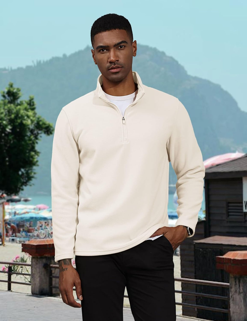 Men's Pullover Workout Fleece 1/4 Zip Uncw Vintage Sweatshirts