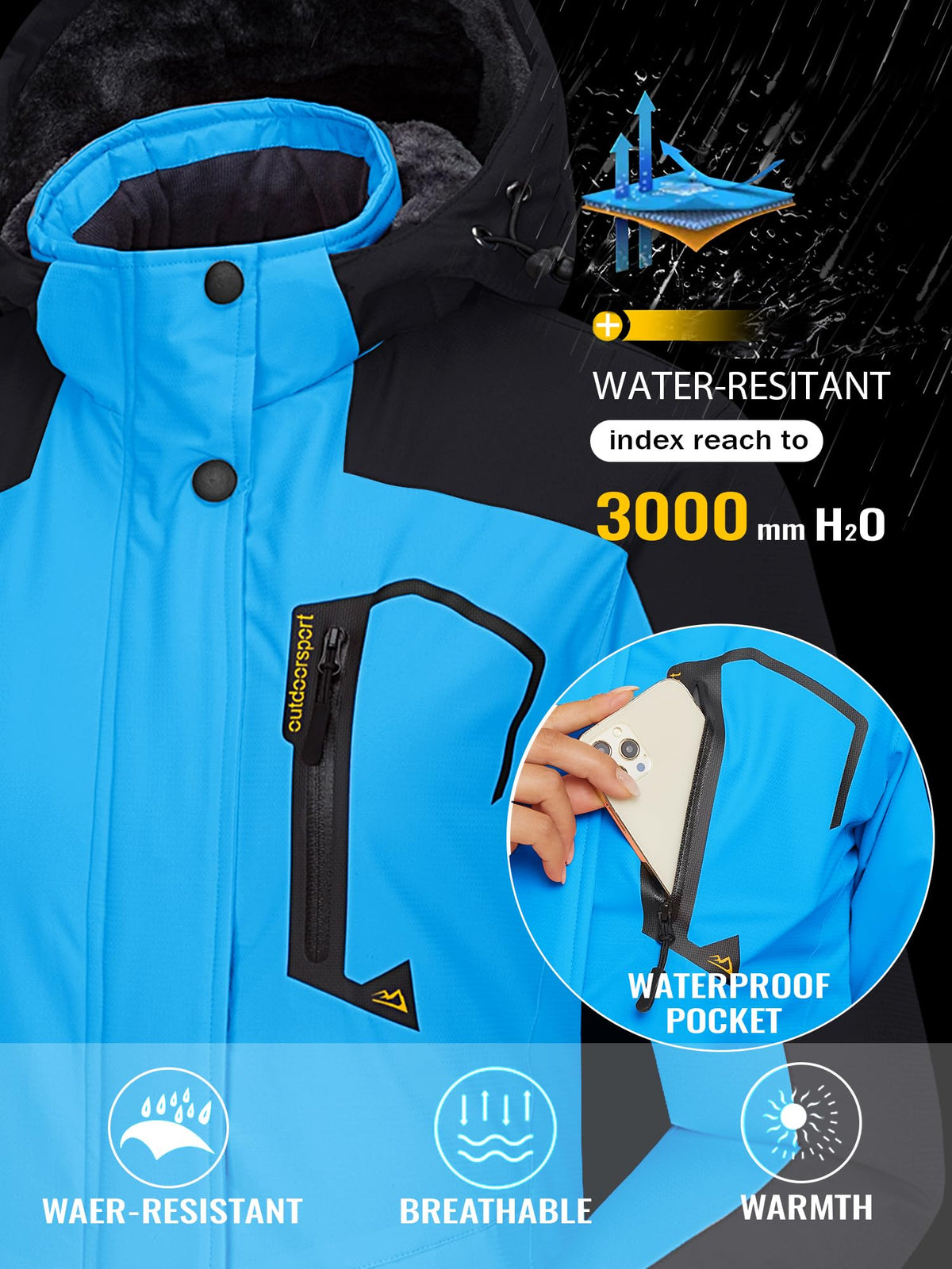 Insulated Fleece Lined Winter Hiking Jacket