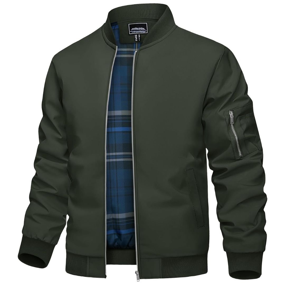 Men's Lightweight Fall Jacket | Bomber Plaid Lined Coat