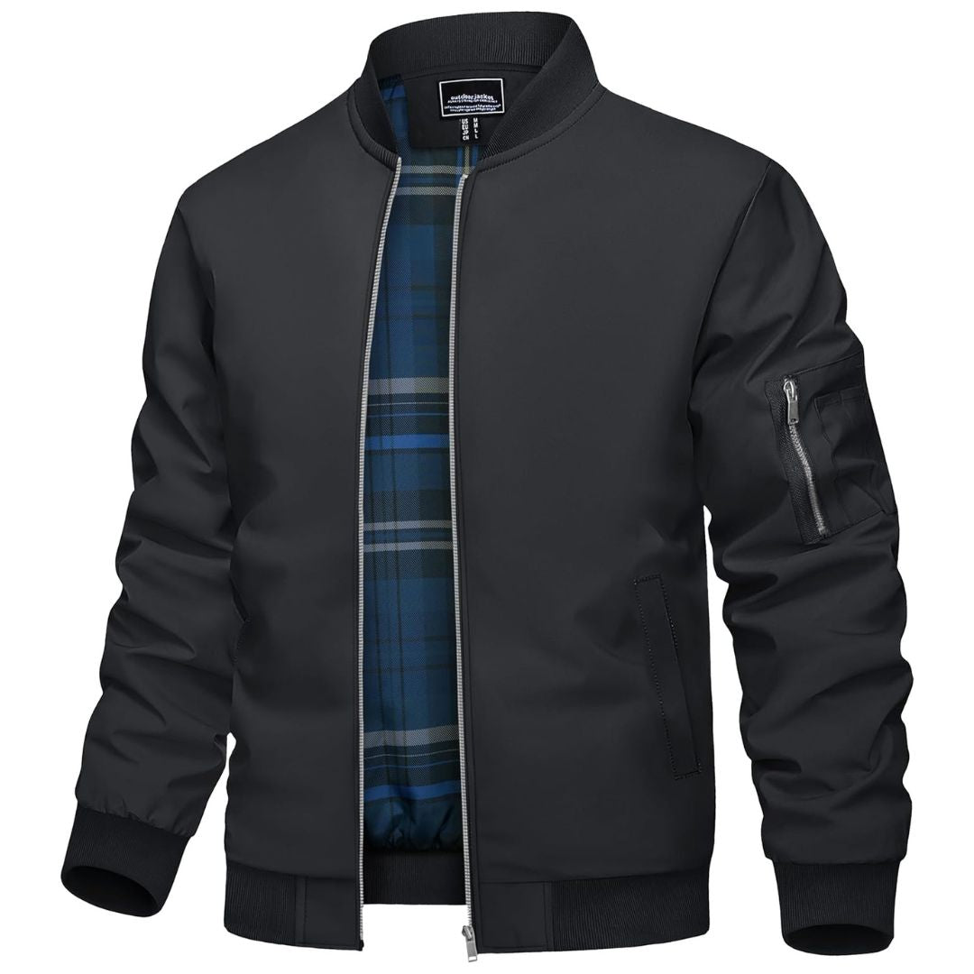 Men's Lightweight Fall Jacket | Bomber Plaid Lined Coat