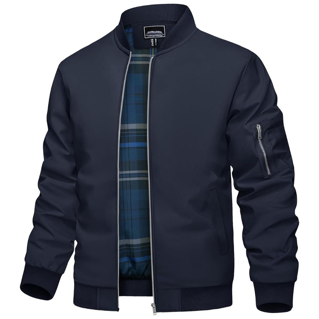Men's Lightweight Fall Jacket | Bomber Plaid Lined Coat