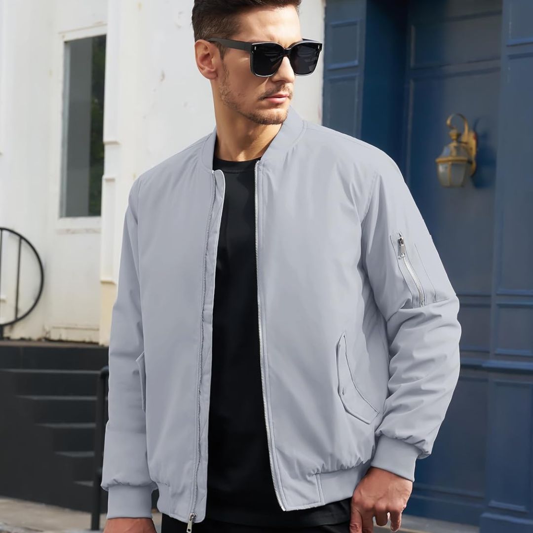 Mens Bomber Jacket Windbreaker Thermal Warm Winter Padded Coats