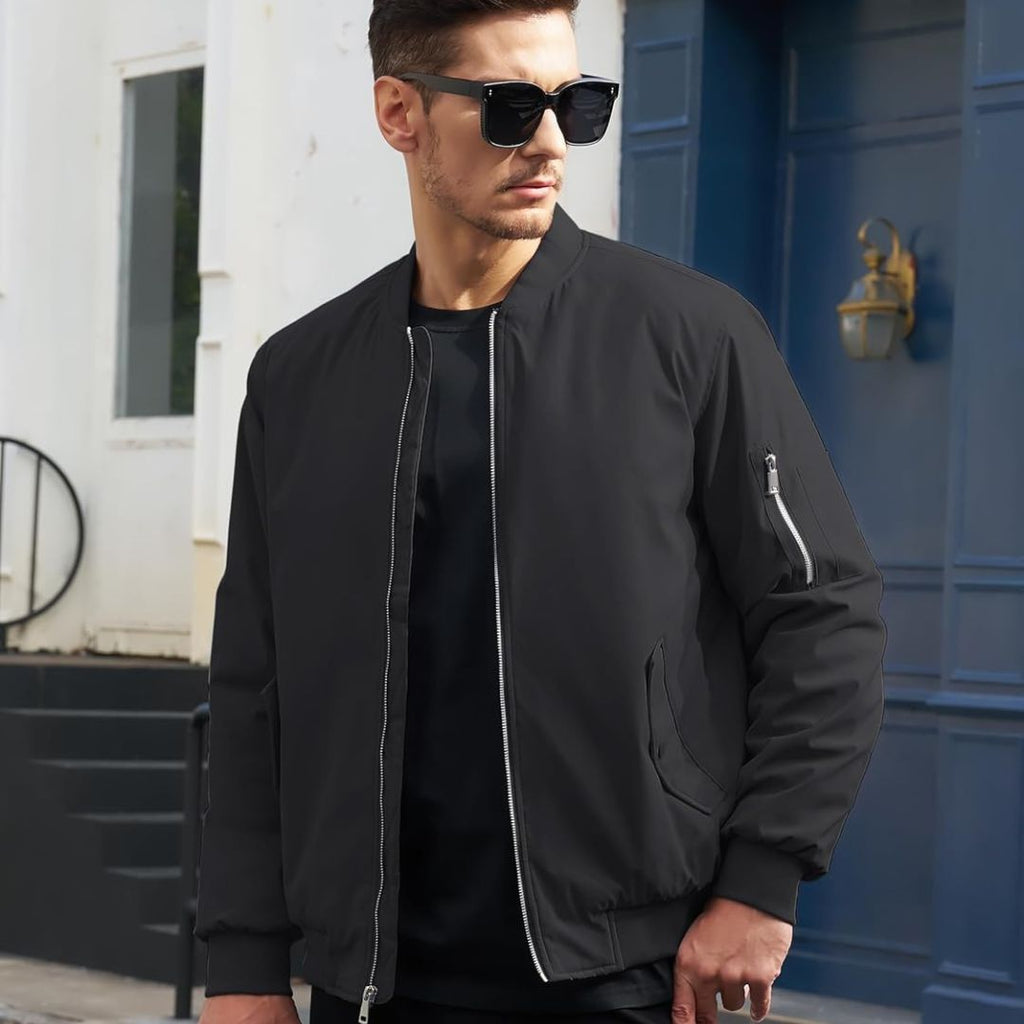 Mens Bomber Jacket Windbreaker Thermal Warm Winter Padded Coats