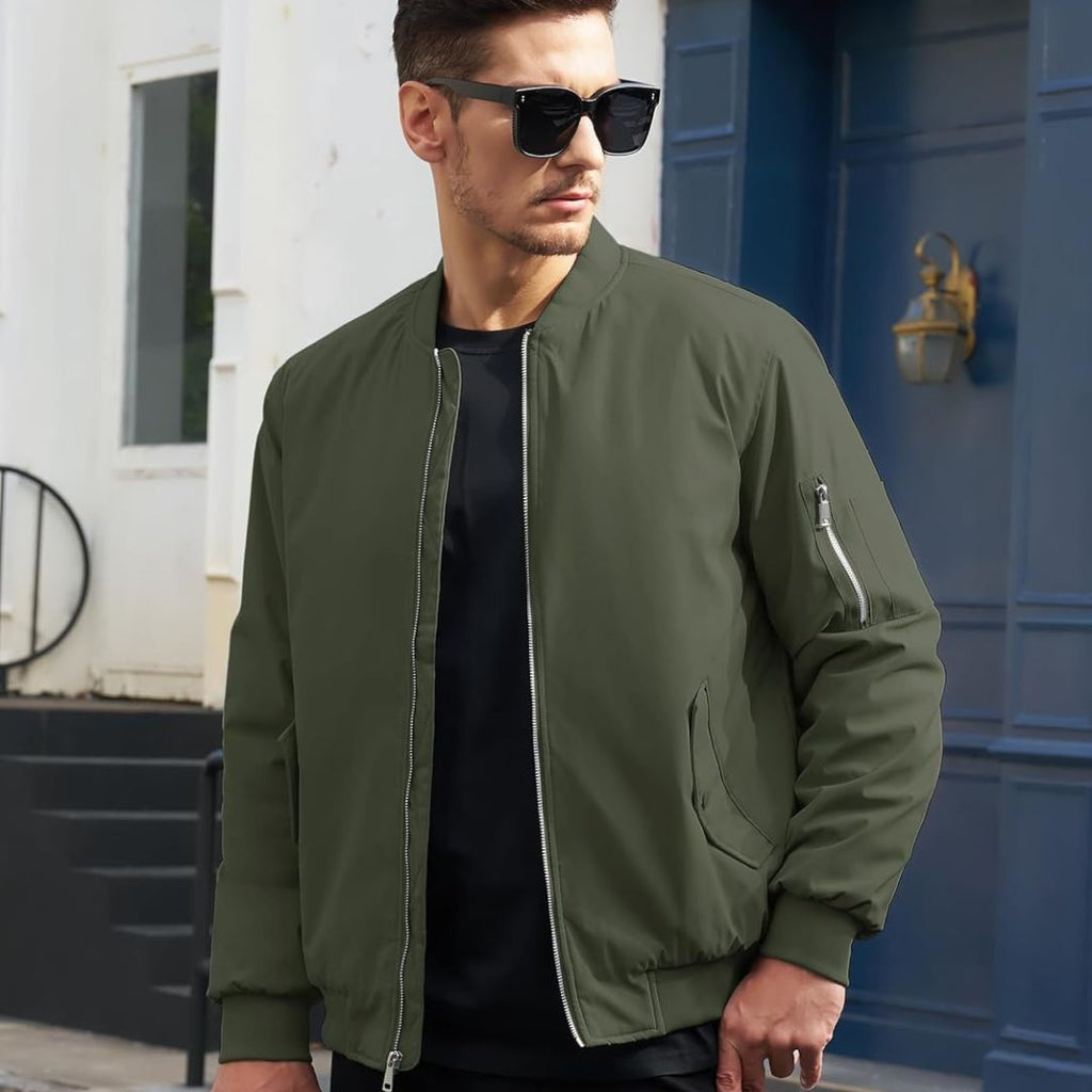Mens Bomber Jacket Windbreaker Thermal Warm Winter Padded Coats