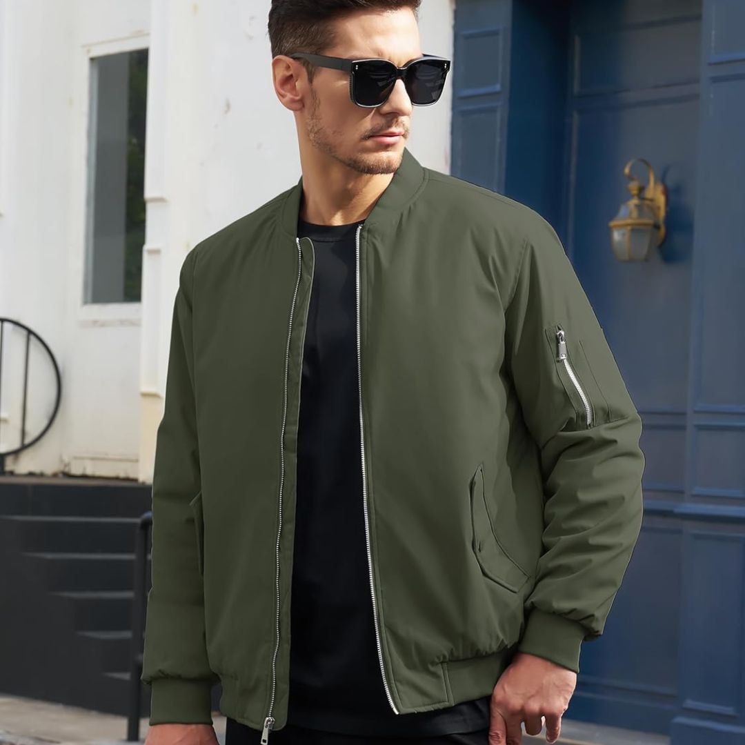 Mens Bomber Jacket Windbreaker Thermal Warm Winter Padded Coats