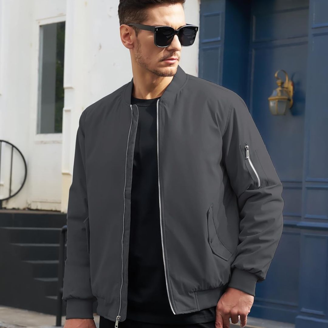Mens Bomber Jacket Windbreaker Thermal Warm Winter Padded Coats