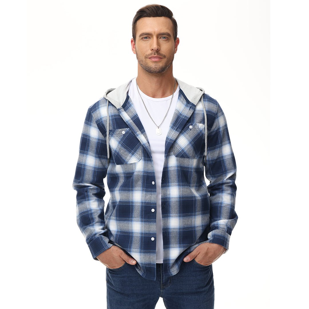 Men's Buffalo Plaid Hooded Casual Shirt Jacket