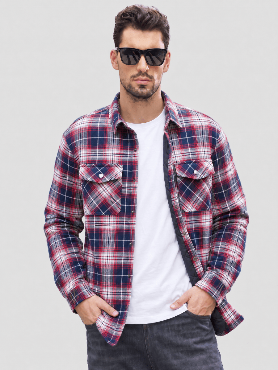 Men's Casual Plaid Long Sleeve Button Up Flannel Shirt Jacket