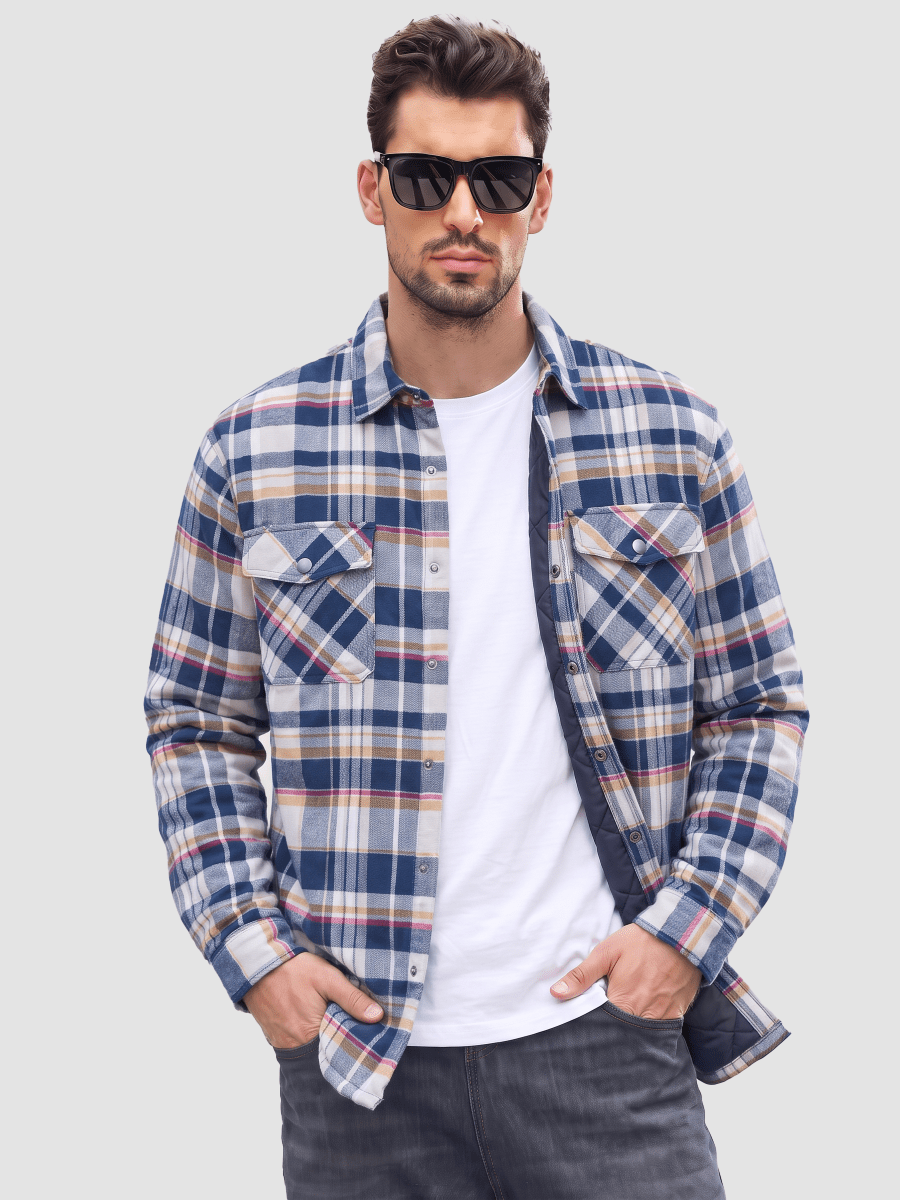 Men's Casual Plaid Long Sleeve Button Up Flannel Shirt Jacket