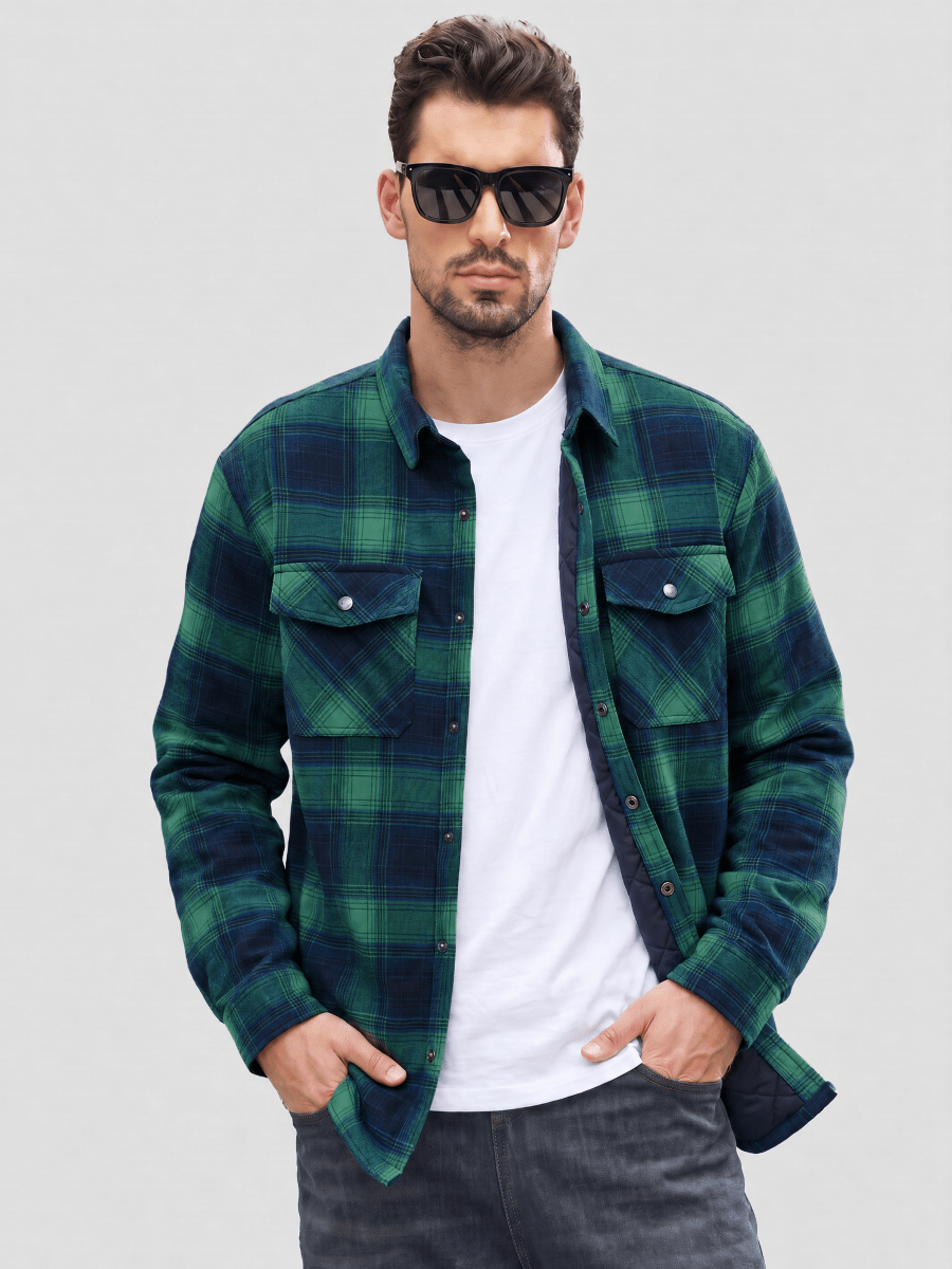 Men's Casual Plaid Long Sleeve Button Up Flannel Shirt Jacket