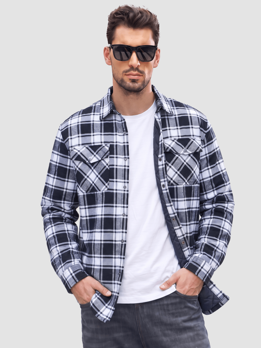 Men's Casual Plaid Long Sleeve Button Up Flannel Shirt Jacket