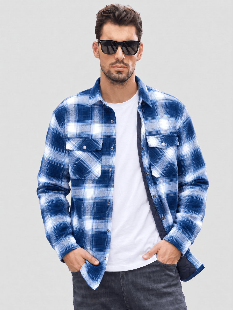 Men's Casual Plaid Long Sleeve Button Up Flannel Shirt Jacket