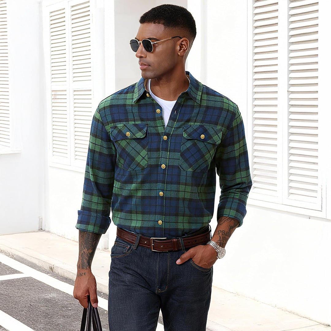 Men's Breathable Retro Casual Plaid Cotton Flannel Jacket