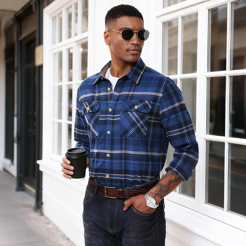 Men's Breathable Retro Casual Plaid Cotton Flannel Jacket