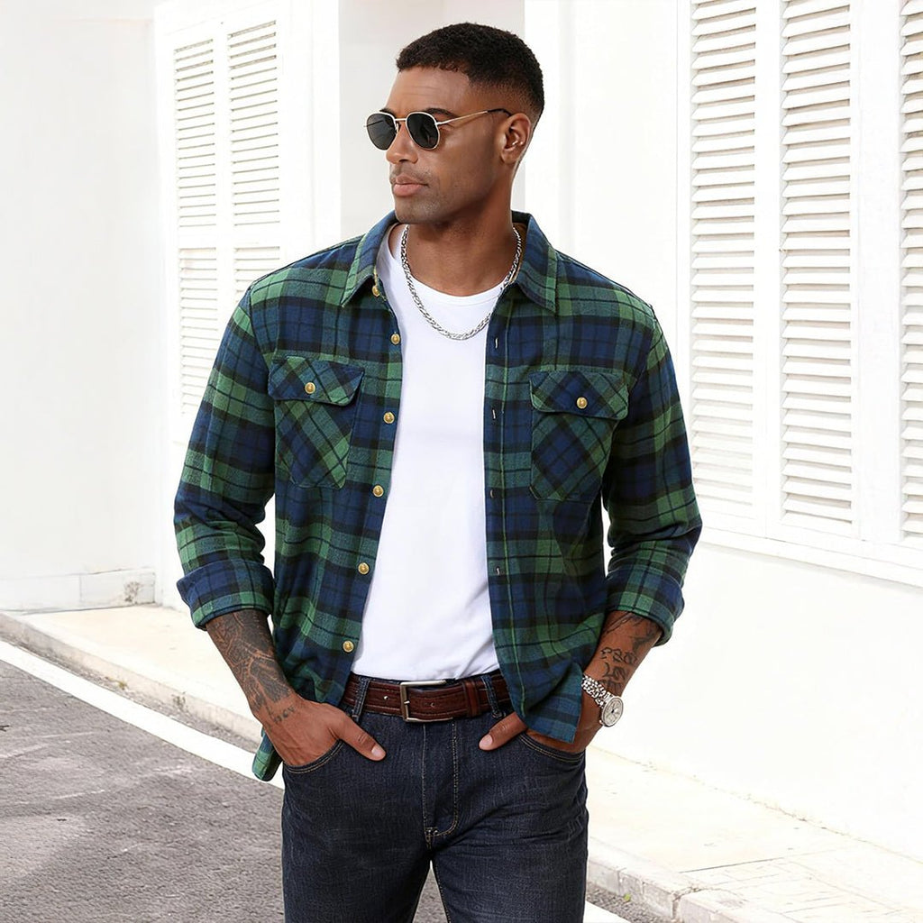 Men's Breathable Retro Casual Plaid Cotton Flannel Jacket