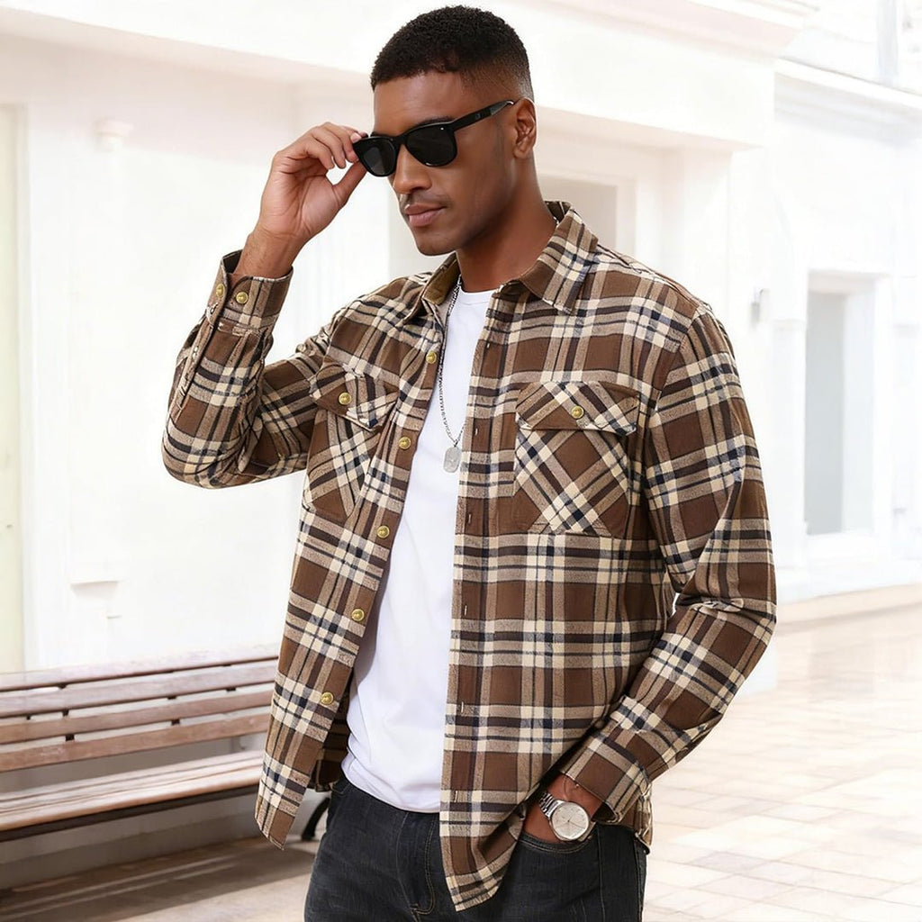 Men's Breathable Retro Casual Plaid Cotton Flannel Jacket