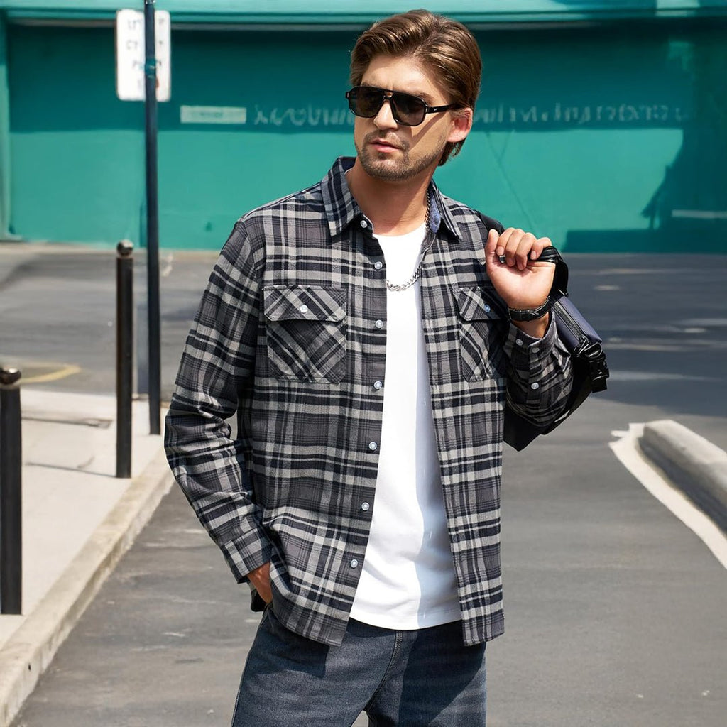 Men's Lightweight Plaid Classic Long Sleeve Flannel Jacket