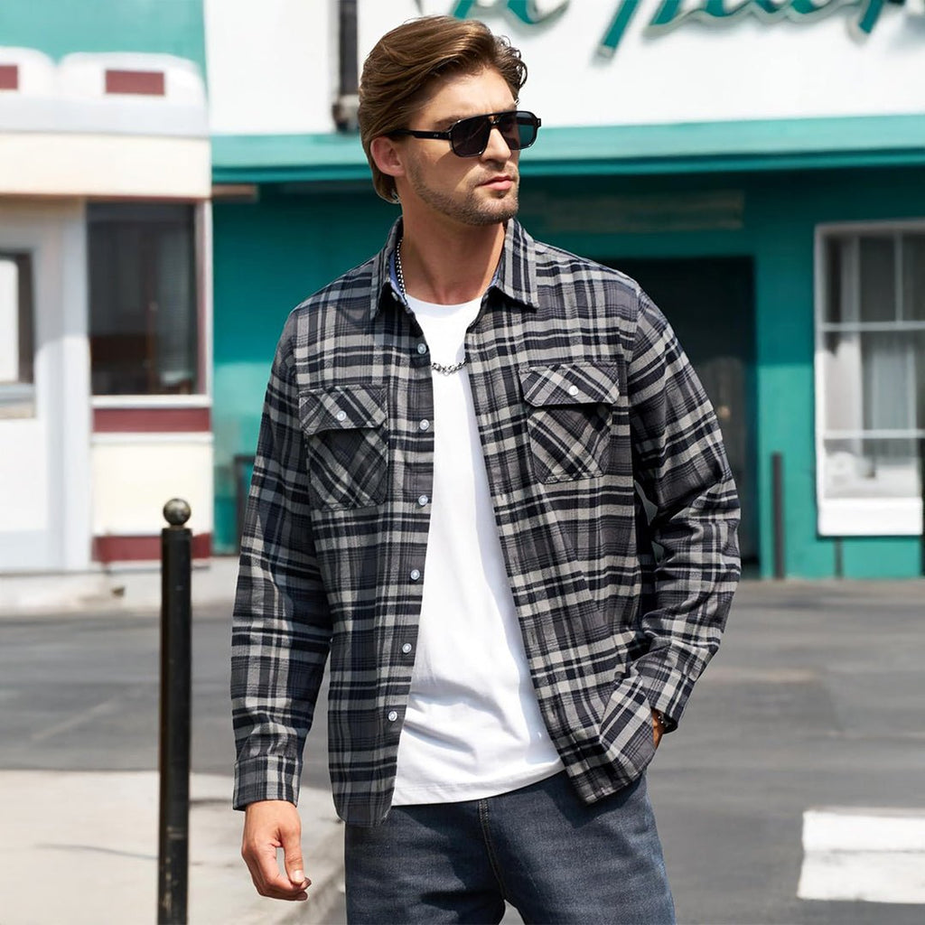 Men's Lightweight Plaid Classic Long Sleeve Flannel Jacket
