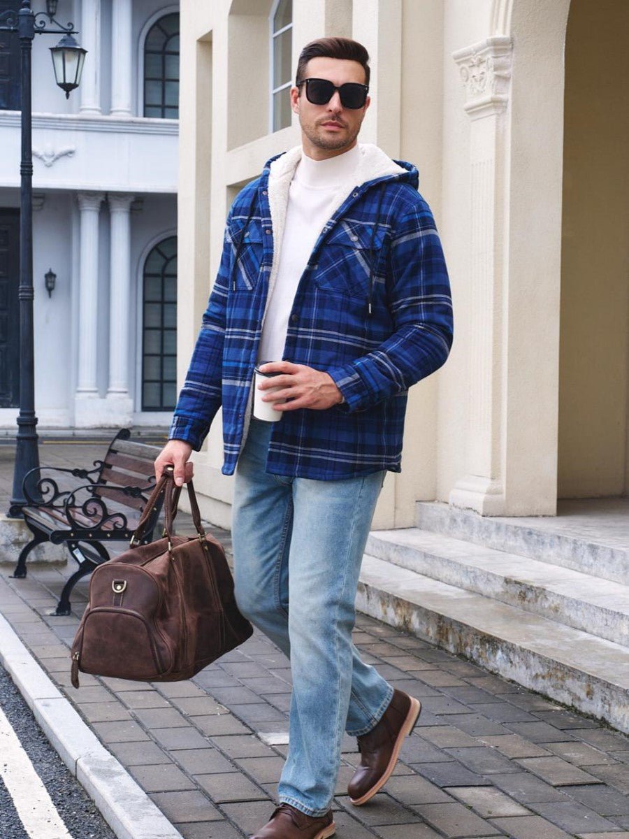 Men's Flannel Plaid Shirt Jacket With 5 Pockets