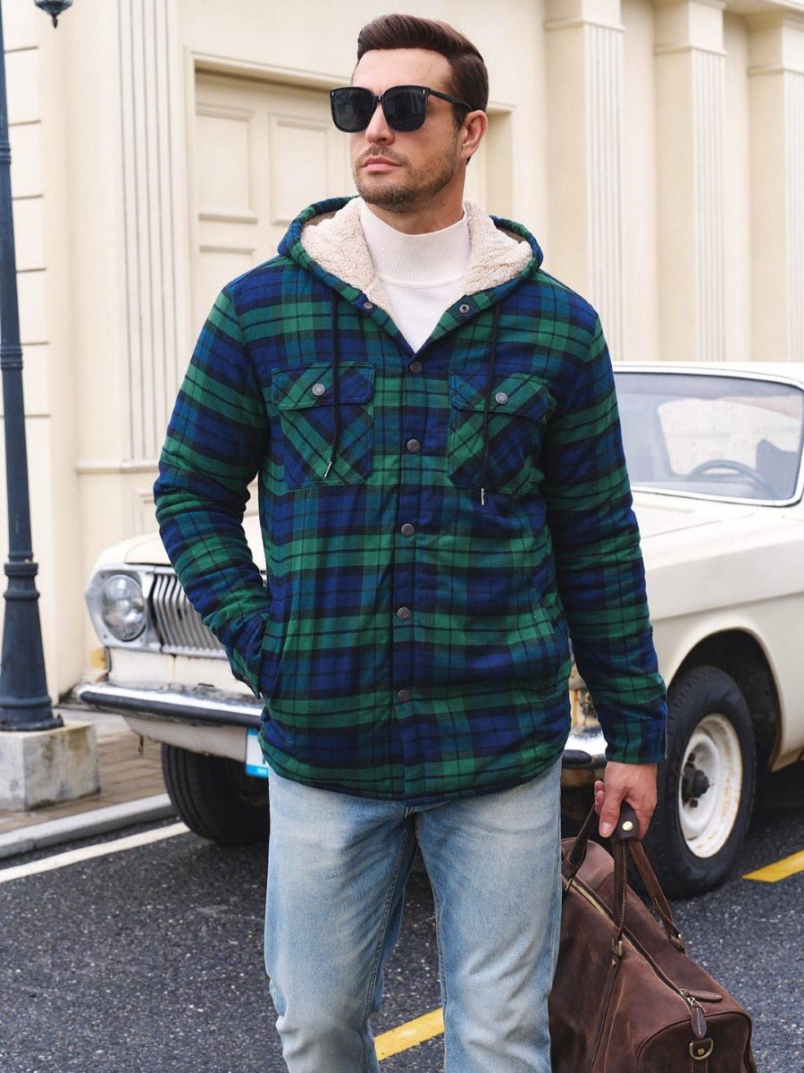 Men's Flannel Plaid Shirt Jacket With 5 Pockets
