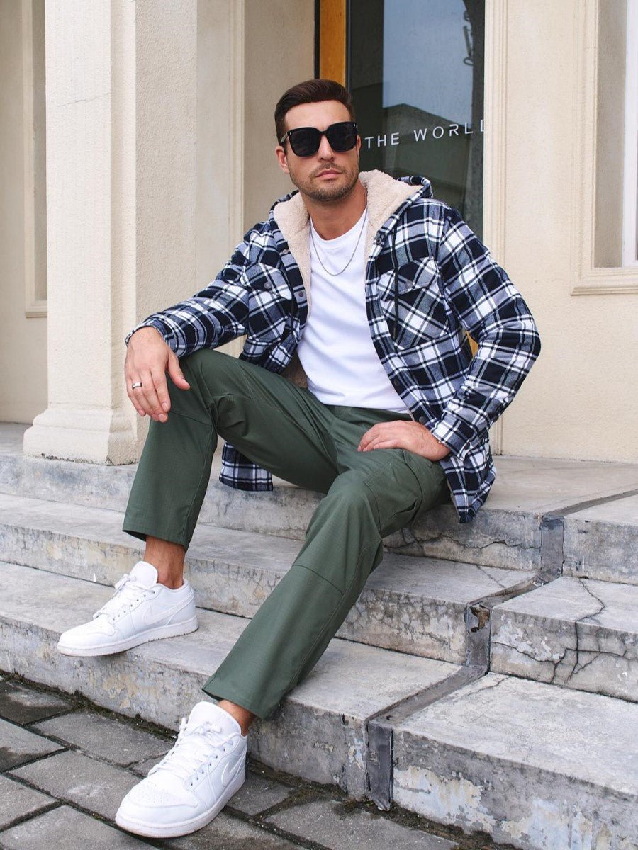 Men's Flannel Plaid Shirt Jacket With 5 Pockets