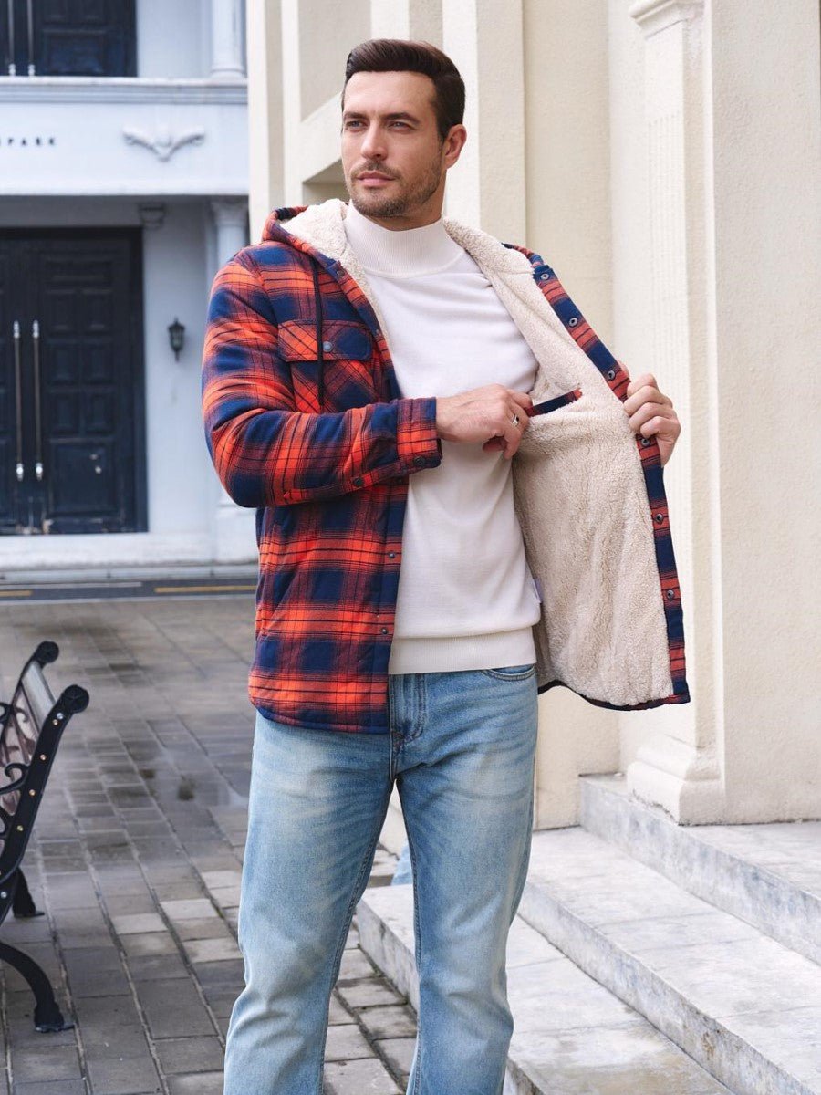Men's Flannel Plaid Shirt Jacket With 5 Pockets