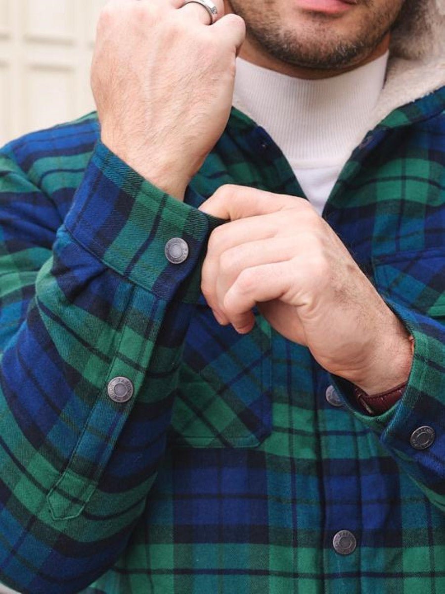 Men's Flannel Plaid Shirt Jacket With 5 Pockets