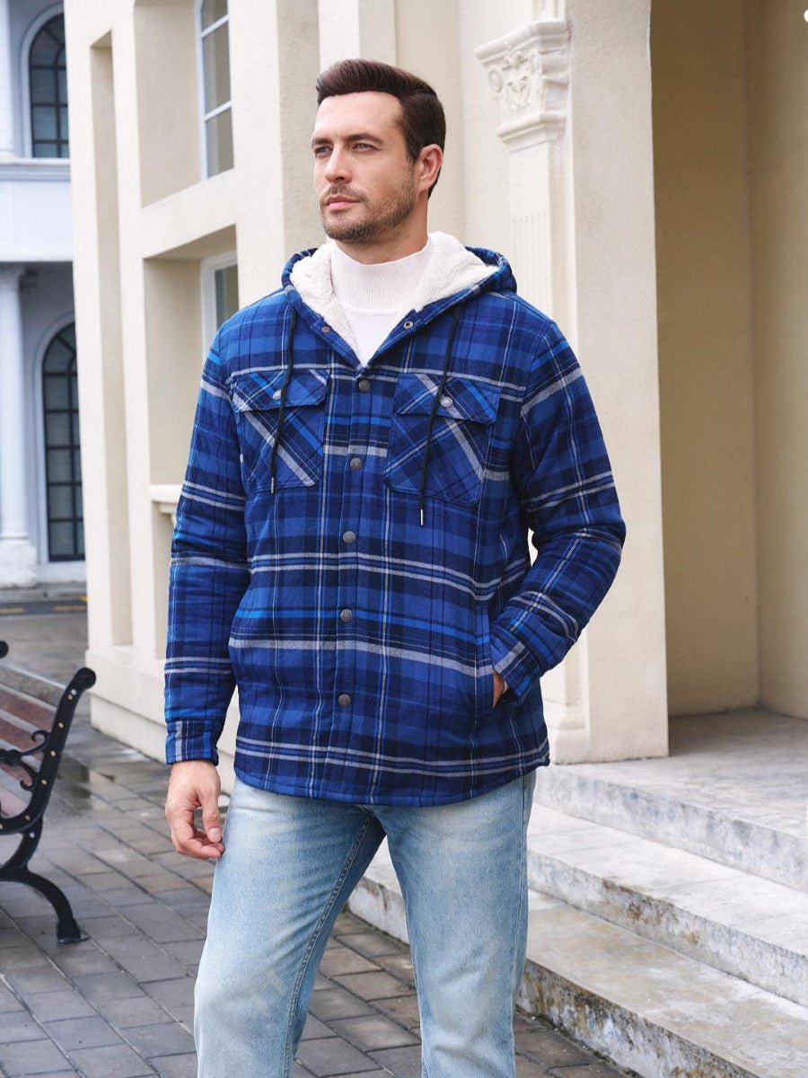 Men's Flannel Plaid Shirt Jacket With 5 Pockets