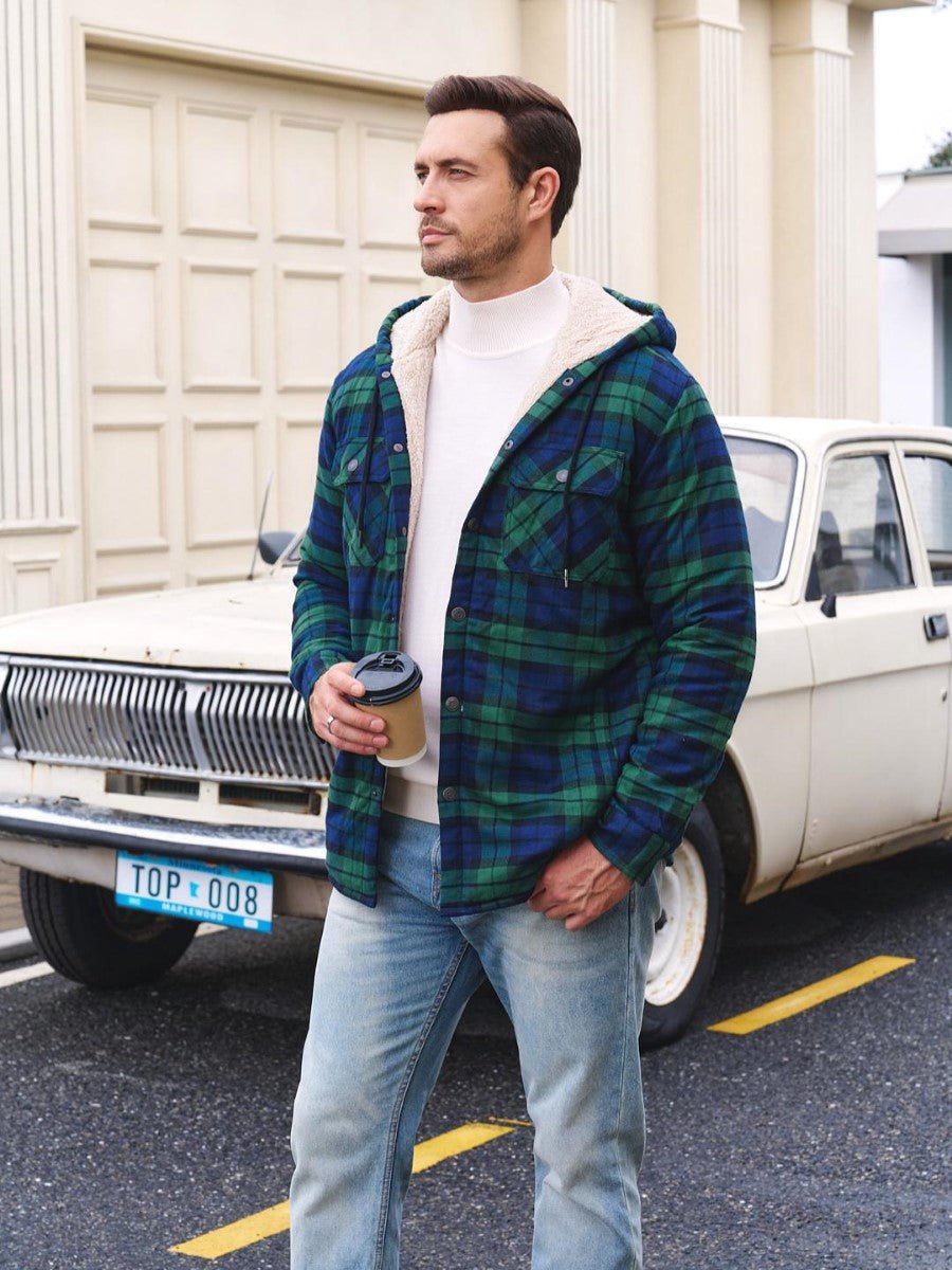 Men's Flannel Plaid Shirt Jacket With 5 Pockets