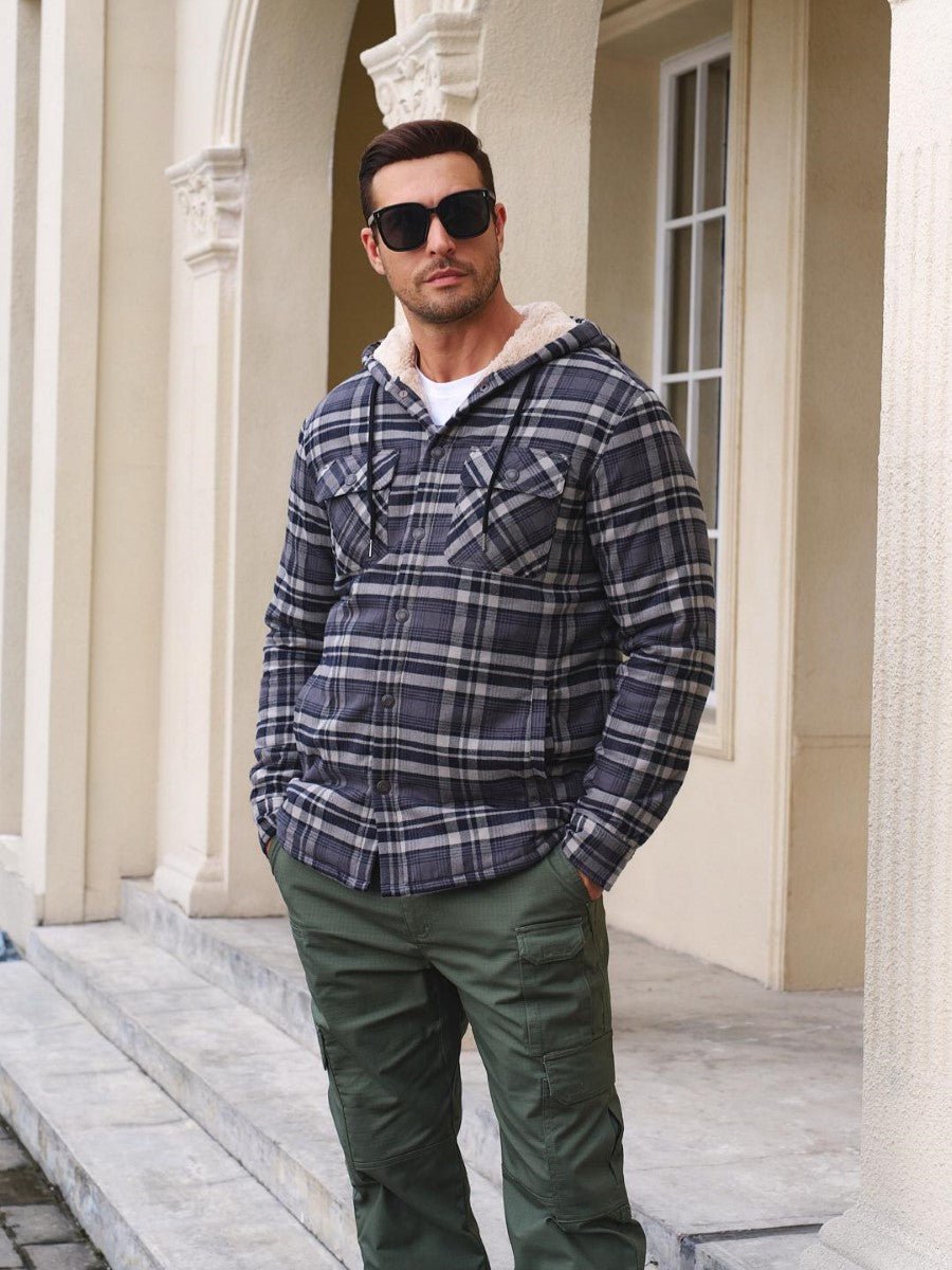 Men's Flannel Plaid Shirt Jacket With 5 Pockets